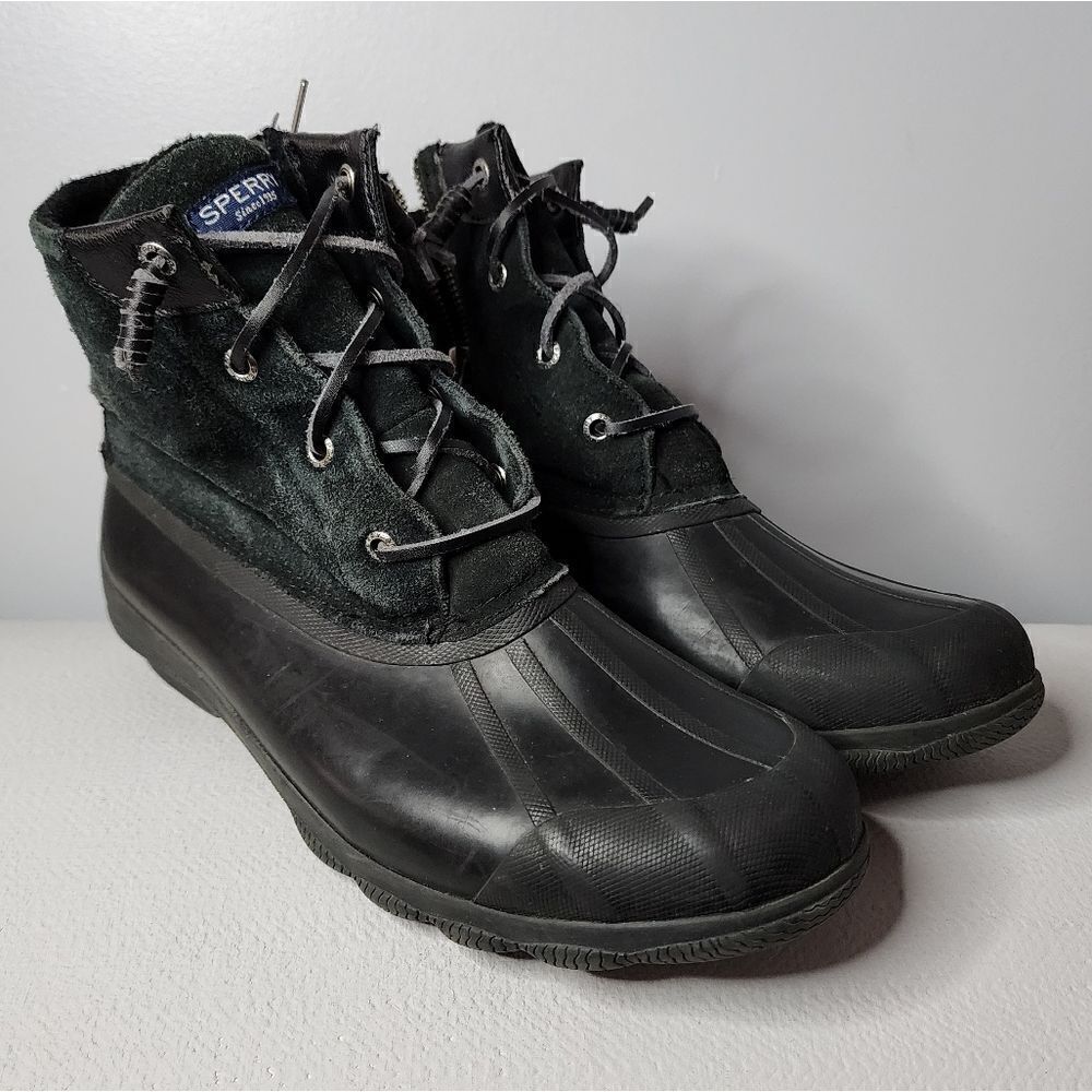 Sperry Syren Gulf Duck Boots Womens Size 10 Black Suede Lined Zip Up Booties